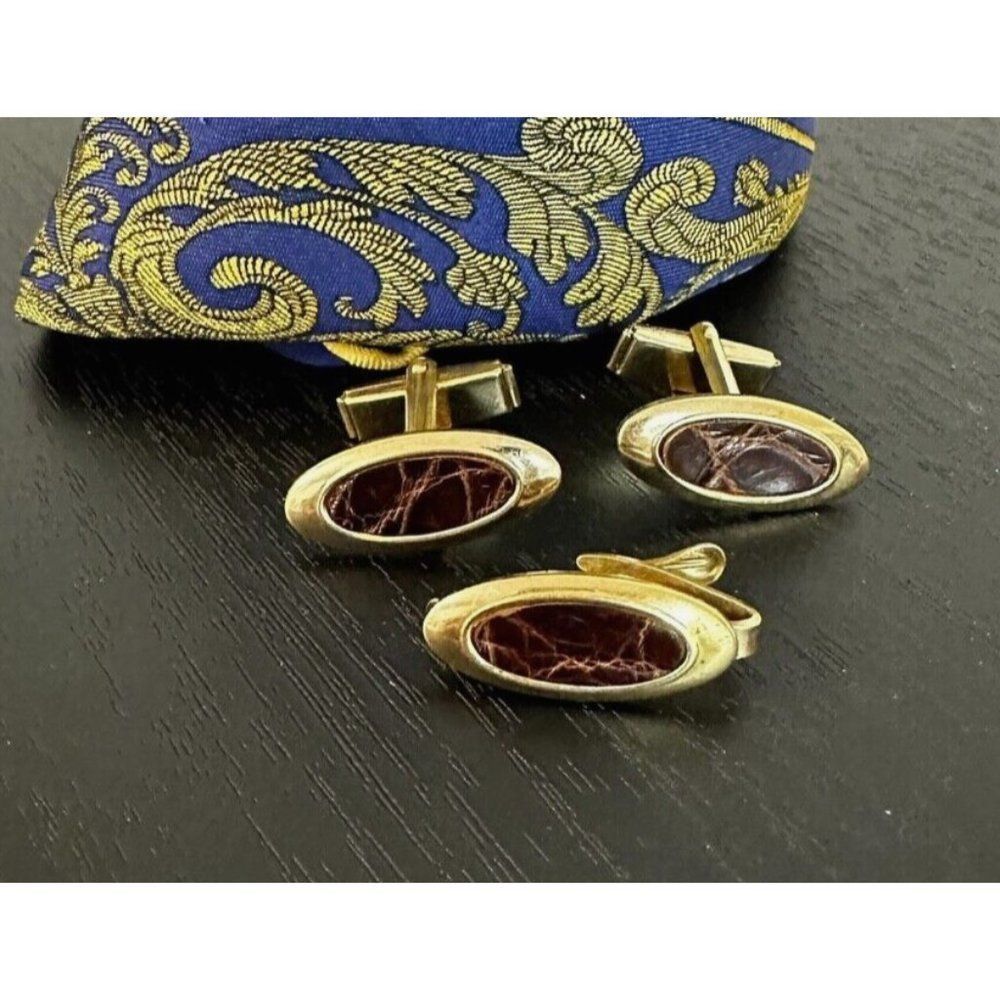 Pioneer Gold Cufflinks And Tietack